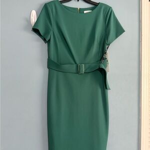 Calvin Klein Green Midi Dress with Gold Accent